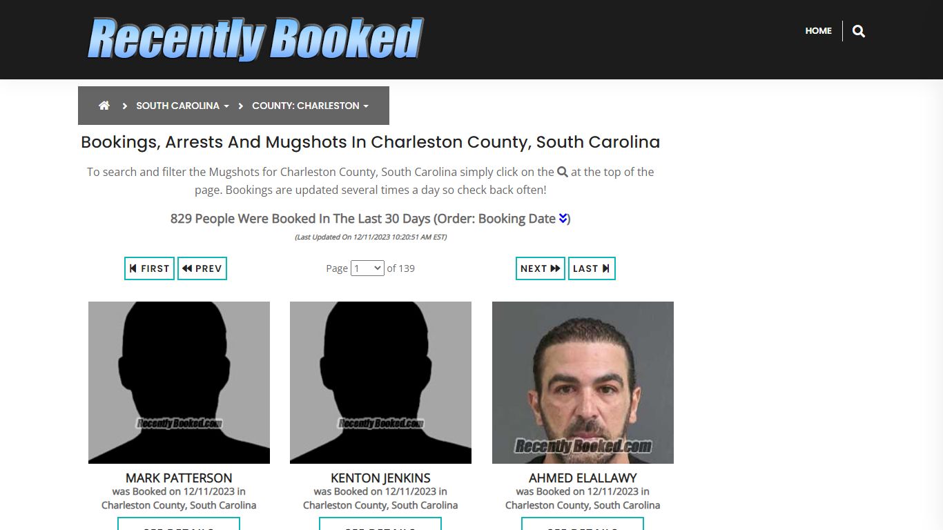 Bookings, Arrests and Mugshots in Charleston County, South Carolina